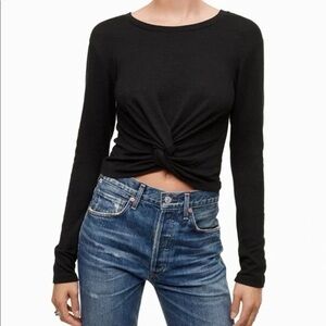 Aritzia (Wilfred Free) Black Long Sleeve Crop Tie Front Top